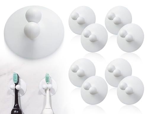 AOYEGIC 8 Stück Zahnbürstenhalter,Wasserdicht Toothbrush Holder Saugnapf,Elektrische ZahnbüRste Halterung,Rasiererhalter,Zahnbürstenhaken Stopfenhalter,Kein Stanzen Geeignet,für Badekugel(Weiß) von AOYEGIC