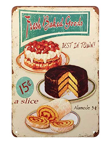 AOYEGO Blechschild mit Aufschrift "Fresh Baked Goods", Kuchen-Creme-Ring, frische leckere Erdbeere, Obst, Essen, Schokolade, Dessert-Teller, lustige Retro-Schilder, 20.3 x 30.5 cm von AOYEGO