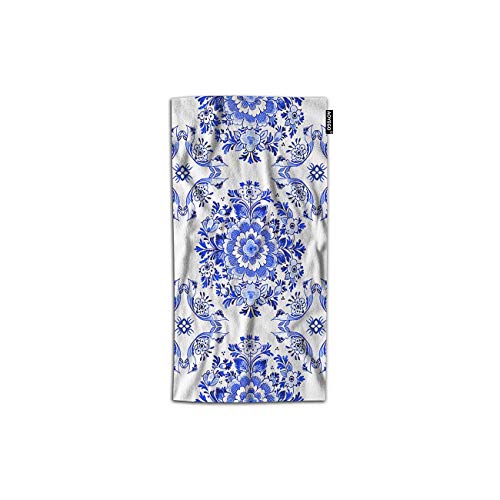 AOYEGO Delfter blaues Handtuch, traditionelle Blumenblumen in runder Rosette, Kobalt-Handtücher, leicht, dekorativ, 76,2 x 38,1 cm, weiches Polyester-Mikrofaser für die Küche von AOYEGO