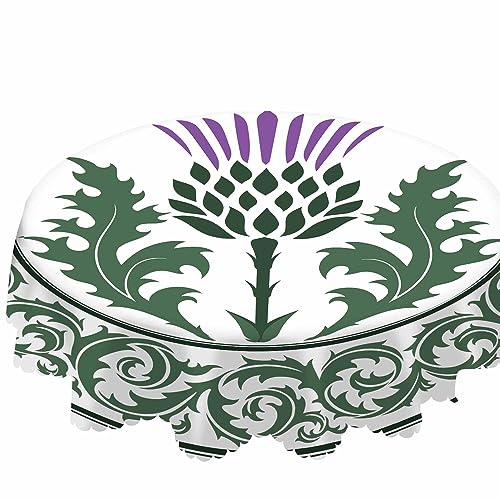 AOYEGO Tischdecke, Motiv: grüne Distel, rund, Spitze, Locken, Blätter, Totem, heraldisches Schottland-Element, Tischdecke, Polyester, Tischdecken für Heimdekoration, Partys, Picknick, 152,4 cm von AOYEGO