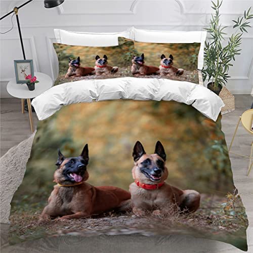 AOYNP Bettwäsche 135x200 Belgischer SchäFerhund Malinois 3D Druck Weiche Mikrofaser Bettwäsche Set Kinder Jungen Mädchen Kawaii Haustiere Welpe Bettbezüge mit ReißVerschluss und 2 Kissenbezug 80x80cm von AOYNP