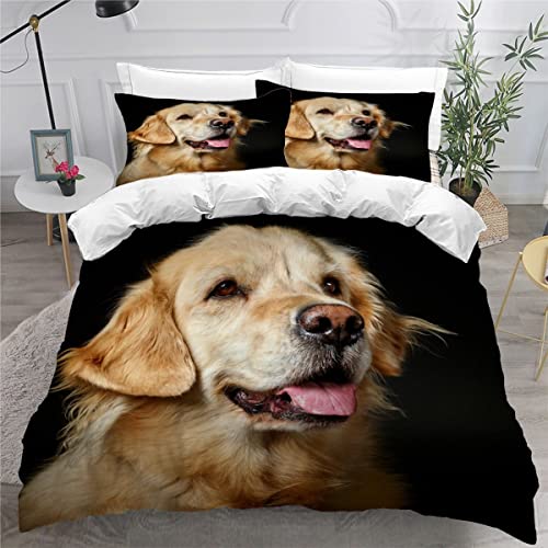 AOYNP Bettwäsche 135x200 Golden Retriever 3D Druck Weiche Mikrofaser Bettwäsche Set Kinder Jungen Mädchen Kawaii Haustiere Welpe Bettbezüge mit ReißVerschluss und 2 Kissenbezug 80x80cm von AOYNP