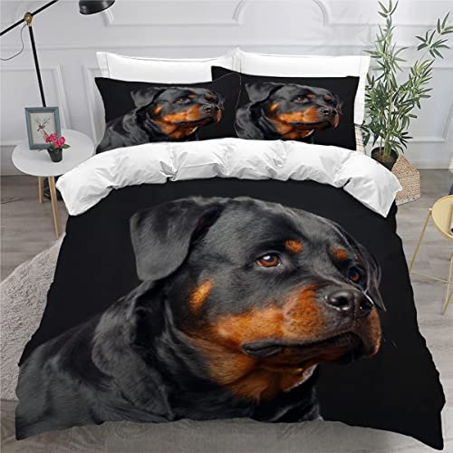 AOYNP Bettwäsche 135x200 Rottweiler Bettbezug Set 3 teilig Weich Microfaser Bettwaren Süß Tier Hund Bettwäsche-Set für Kinder Teenager ReißVerschluss Bettbezug Mit 2 Kissenbezug 80x80cm von AOYNP