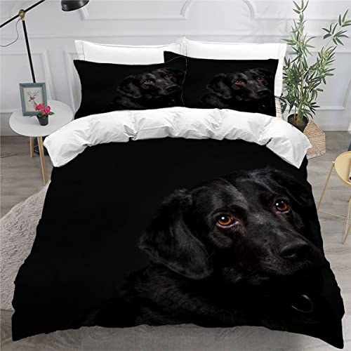 AOYNP Bettwäsche 135x200 Schwarzer Labrador Bettbezug Set 3 teilig Weich Microfaser Bettwaren Süß Tier Hund Bettwäsche-Set für Kinder Teenager ReißVerschluss Bettbezug Mit 2 Kissenbezug 80x80cm von AOYNP