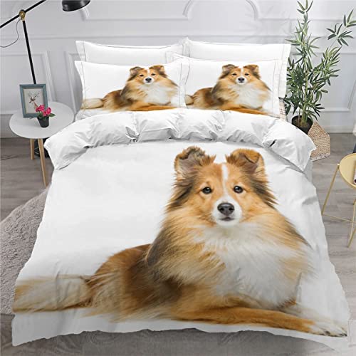 AOYNP Bettwäsche 135x200 Sheltie-Hund Bettbezug Set 3 teilig Weich Microfaser Bettwaren Süß Tier Hund Bettwäsche-Set für Kinder Teenager ReißVerschluss Bettbezug Mit 2 Kissenbezug 80x80cm von AOYNP