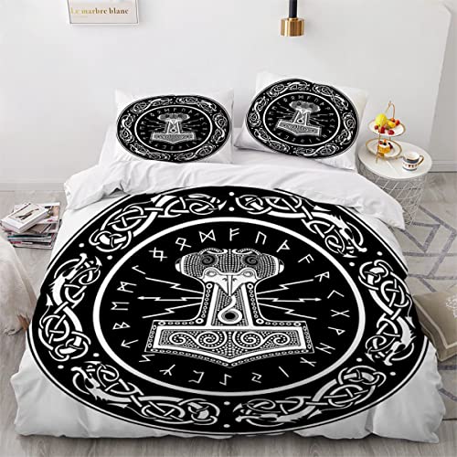 AOYNP Bettwäsche 135x200 Vikings Bettbezug Set 3 teilig Weich Microfaser Bettwäsche-Set Thors Hammer der Wikinger Kinderbettwäsche Bettwaren Mit ReißVerschluss Bettbezug Mit 2 Kissenbezug 80x80cm von AOYNP