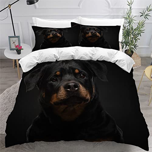 AOYNP Bettwäsche 155x200 Rottweiler Bettbezug Set Weich Microfaser Bettwaren Haustier Welpe Bettwäsche-Set für Jungen Mädchen Bettbezug Mit ReißVerschluss und 2 Kissenbezug 80x80cm von AOYNP