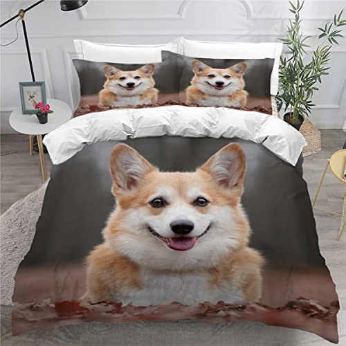 AOYNP Bettwäsche 200x200 Corgi 3D Druck Weiche Mikrofaser Bettwäsche Set Kinder Jugend Erwachsener Süß Tiermuster Bettbezüge mit ReißVerschluss und 2 Kissenbezug 80x80cm von AOYNP