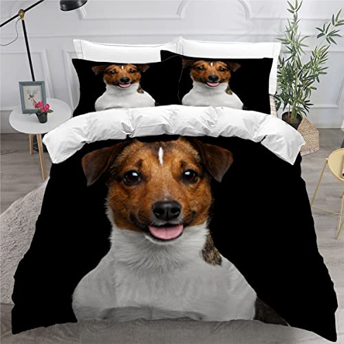 AOYNP Bettwäsche 220x240 Jack Russell Terrier Bettbezug Set 3 teilig Weich Microfaser Bettwaren 3D Druck Hundemotiv Bettwäsche-Set für Kinder Erwachsener Bettbezug Mit ReißVerschluss + 2 Kissenbezug von AOYNP