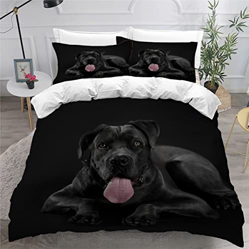 AOYNP Bettwäsche 220x240 Schwarzer Italienischer Hund 3D Druck Weiche Mikrofaser Bettwäsche Set Kinder Jugend Erwachsener Süß Tiermuster Bettbezüge mit ReißVerschluss und 2 Kissenbezug 80x80cm von AOYNP