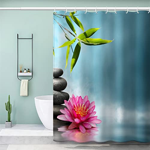 AOYNP Duschvorhang 180x180 Anti-Schimmel Polyester Wasserdicht Duschvorhänge Steine Bambus Seerosen Shower Curtain mit 12 Hooks für Badezimmer Badewanne Anti-Bakteriell Waschbar Badvorhang von AOYNP