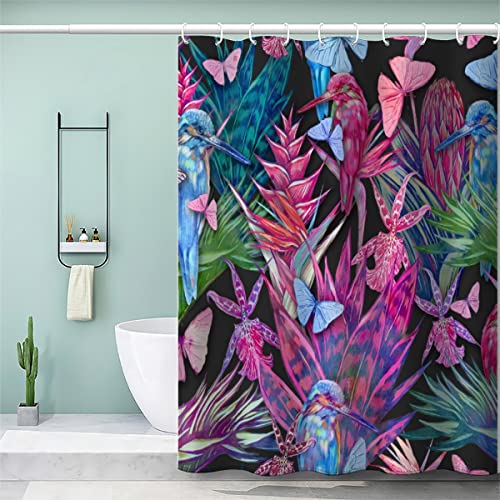AOYNP Duschvorhang Anti-Schimmel Aquarell Tropische Blumen Palmblätter 3D Motiv Textil Waschbar Duschvorhänge 120x180 cm mit 12 Duschvorhangringen für Badezimmer Badewanne Wasserdicht Badvorhang von AOYNP