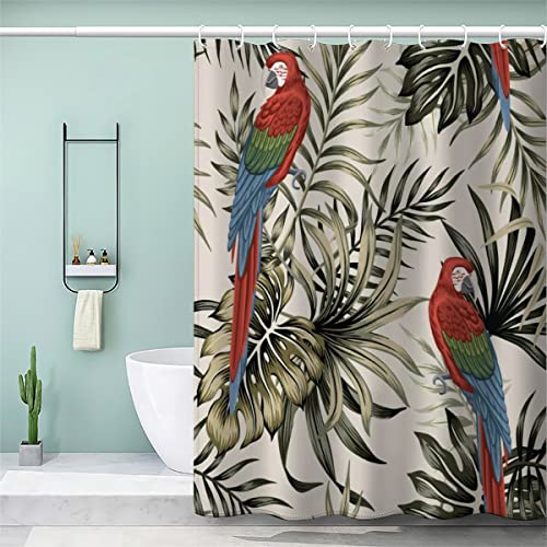 AOYNP Duschvorhang Anti-Schimmel Papageien Palmblätter Blumen 3D Motiv Textil Waschbar Duschvorhänge 120x180 cm mit 12 Duschvorhangringen für Badezimmer Badewanne Wasserdicht Badvorhang von AOYNP