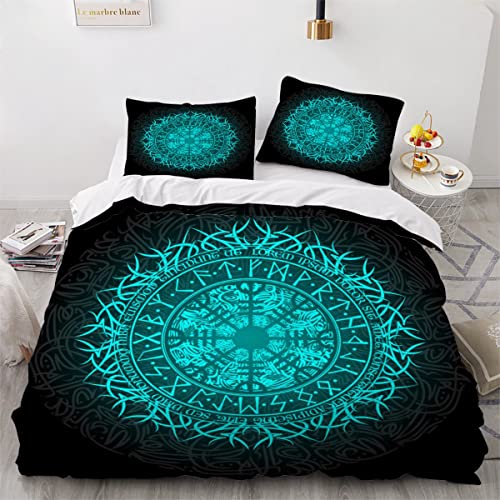 AOYNP Vikings Bettwäsche 135x200 Skandinavische Runen der Wikinger 3D Druck Weiche Mikrofaser Set Kinder Teenager Bettwaren Bettbezüge mit ReißVerschluss und 2 Kissenbezug 80x80cm, Color4 von AOYNP