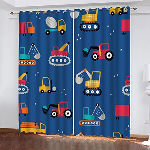 AOYNP Vorhang Blickdicht mit Ösen 3D Cartoon-Traktor Verdunkelungsvorhang Wohnzimmer 2er Set, Kinder blauPolyester Schallschutz Gardinen für Kinderzimmer Dekoration 220x215 cm von AOYNP