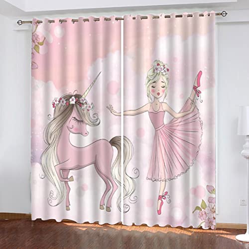 AOYNP Vorhang Blickdicht mit Ösen 3D Mädchen und Pferd Verdunkelungsvorhang Wohnzimmer 2er Set, rosa Prinzessin schlossPolyester Schallschutz Gardinen für Kinderzimmer Dekoration 150x166 cm von AOYNP