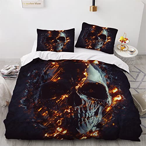 AOYNP Bettwäsche 135x200 3D Black Skull Gothic Style Bettbezug Weiche Kuschelig Atmungsaktive Mikrofaser Set Kinder Dekorativ Bettbezüge mit ReißVerschluss und 2 Kissenbezug 80x80cm, Color20 von AOYNP