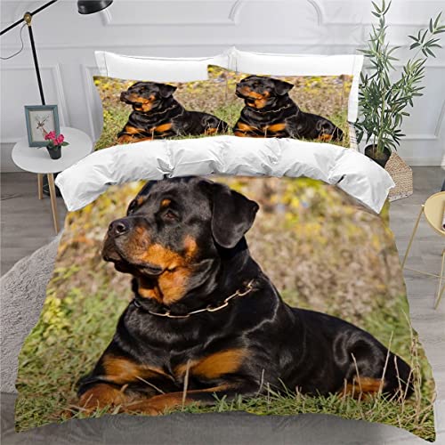 AOYNP Bettwäsche 135x200 Rottweiler Bettbezug Set 3 teilig Weich Microfaser Bettwaren Süß Tier Hund Bettwäsche-Set für Kinder Teenager ReißVerschluss Bettbezug Mit 2 Kissenbezug 80x80cm von AOYNP