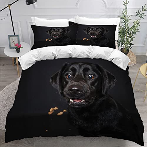 AOYNP Bettwäsche 135x200 Schwarzer Labrador-Retriever Bettbezug Set 3 teilig Weich Microfaser Bettwaren Süß Tier Hund Bettwäsche-Set für Kinder Teenager ReißVerschluss Mit 2 Kissenbezug 80x80cm von AOYNP