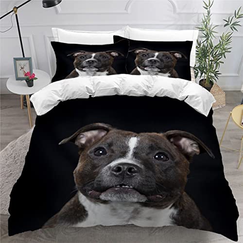 Bettwäsche 135x200 Staffordshire Bull Terrier 3D Druck Weiche Mikrofaser Bettwäsche Set Kinder Jungen Mädchen Kawaii Haustiere Welpe Bettbezüge mit ReißVerschluss und 2 Kissenbezug 80x80cm von AOYNP