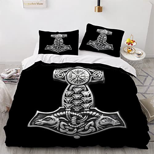 AOYNP Bettwäsche 135x200 Vikings Bettbezug Set 3 teilig Weich Microfaser Bettwäsche-Set Thors Hammer der Wikinger Kinderbettwäsche Bettwaren Mit ReißVerschluss Bettbezug Mit 2 Kissenbezug 80x80cm von AOYNP