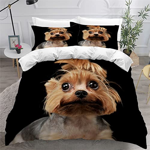 Bettwäsche 135x200 Yorkshire-Terrier Bettbezug Set 3 teilig Weich Microfaser Bettwaren Süß Tier Hund Bettwäsche-Set für Kinder Teenager ReißVerschluss Bettbezug Mit 2 Kissenbezug 80x80cm von AOYNP