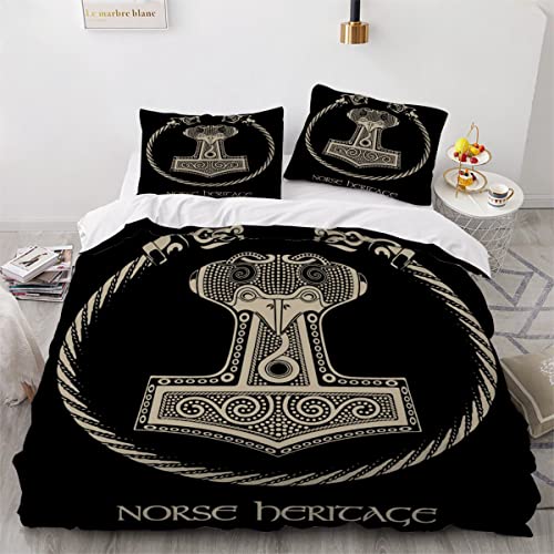 Bettwäsche 155x220 Vikings Bettbezug Set 3 teilig Weich Microfaser Bettwäsche-Set Keltischer Knoten der Wikinger Kinderbettwäsche Bettwaren Mit ReißVerschluss Bettbezug Mit 2 Kissenbezug 80x80cm von AOYNP