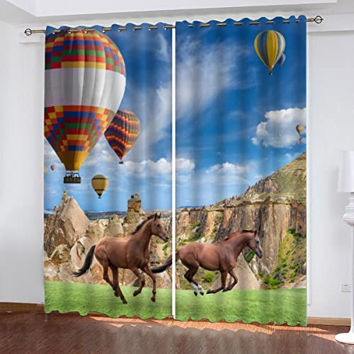 Vorhang Blickdicht mit Ösen 3D Heißluftballon Verdunkelungsvorhang Wohnzimmer 2er Set, laufendes Pferd läuftPolyester Schallschutz Gardinen für Kinderzimmer Dekoration 140x160 cm Vorhang Blickdicht mit Ösen 3D Heißluftballon Verdunkelungsvorhang Wohnzimmer 2er Set, laufendes Pferd läuftPolyester Schallschutz Gardinen für Kinderzimmer Dekoration 140x160 cm von AOYNP