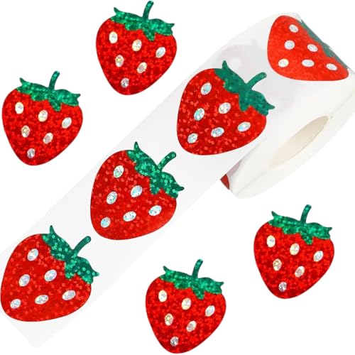 500 Stück glitzernde rote Aufkleber Obst Aufkleber Erdbeere Aufkleber Etiketten dekorative Aufkleber Belohnungsaufkleber Scrapbook Aufkleber von AOYUDJ