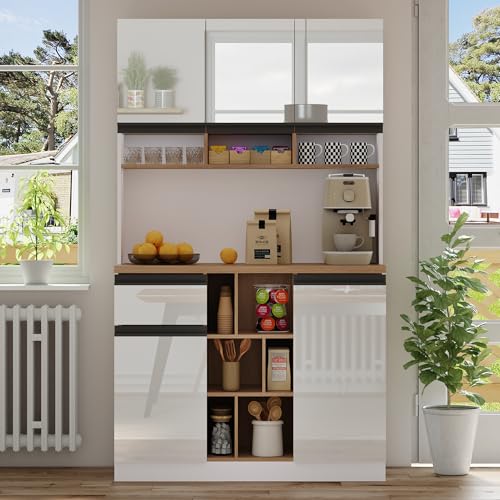 AOZBZ 105×45×185 cm Weißer Moderner Küchenschrank, Buffet, Sideboard, Verstellbare Regale, Schubladen, Offener Stauraum, Kippschutz, Geeignet für Küche, Esszimmer und Wohnzimmer AOZBZ 105×45×185 cm Weißer Moderner Küchenschrank, Buffet, Sideboard, Verstellbare Regale, Schubladen, Offener Stauraum, Kippschutz, Geeignet für Küche, Esszimmer und Wohnzimmer von AOZBZ