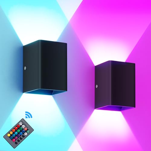 AOZBZ 2 x RGB Wandlampe 16 Farben LED Beleuchtung für Raumdekoration, LED Wandleuchte Fernbedienung Wandlampe mit Schalter Akku Wandleuchte, für Badezimmer, Wohnzimmer, Schlafzimmer, Flur, Treppenhaus von AOZBZ