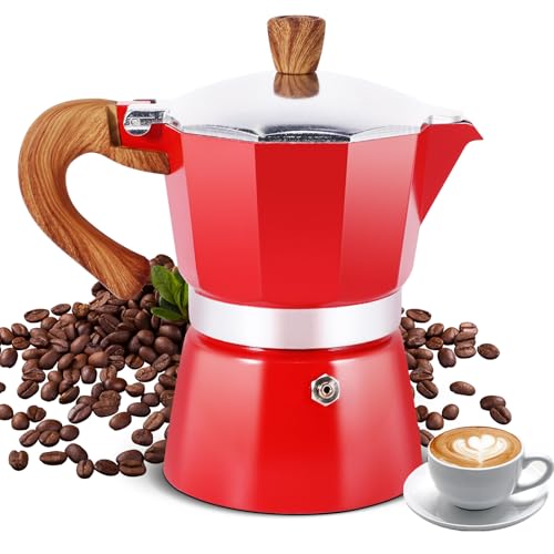 AOZBZ Herdplatte Kaffeemaschine 150ml/3 Tassen, Aluminium Mokkakanne Italienischer Espressokocher mit hitzebeständigem Griff, Rot AOZBZ Herdplatte Kaffeemaschine 150ml/3 Tassen, Aluminium Mokkakanne Italienischer Espressokocher mit hitzebeständigem Griff, Rot von AOZBZ