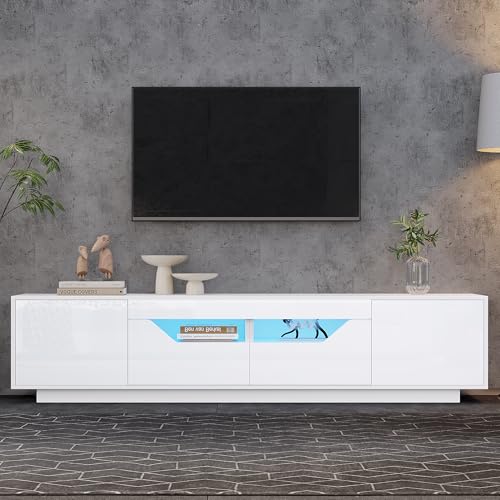 AOZBZ Hochglanz-TV-Schrank, Lowboard Mit 2 Schubladen und 2 Schränken,mit LED-Leuchten,TV-Board,Standfernsehschrank Fernsehtisch,Geeignet für 75-Zoll-Fernseher 180 * 40 * 45cm von AOZBZ