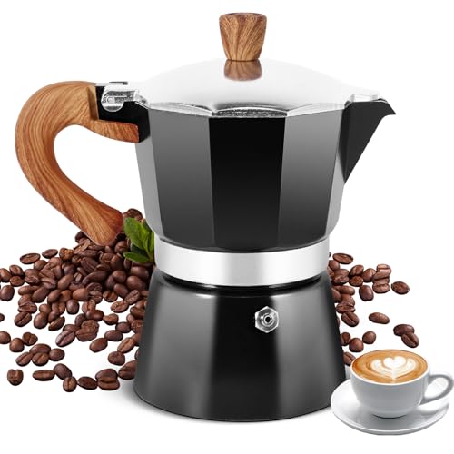 AOZBZ Sivaphe Herd-Kaffeemaschine 150 ml/3 Tassen, Aluminium-Mokkakanne, italienischer Espressokocher mit hitzebeständigem Griff, Schwarz von AOZBZ