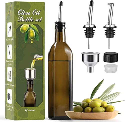 AOZITA Glas Ölflasche, 500 ml braune Öl und Essigmenage mit Ausgießern, Etikett und Trichter –Auslaufsicher und Tropffrei zum Kochen, Salat, Grillen von AOZITA