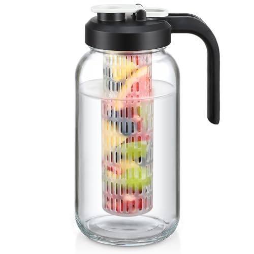 AOZITA Mason Jar Fruit Infuser Water Pitcher, Glass Pitcher with Filter Lid, Wide Mouth Jar Leak-proof Water Pitcher, Heavy Duty Glass Jar - 2 Quart von AOZITA