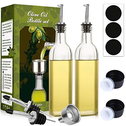 AOZITA Olivenölspender-Flaschen-Set aus Glas, 500 ml, transparente Öl- und Essigflasche mit Ausgießern, Trichter und Etiketten, 2 Stück von AOZITA