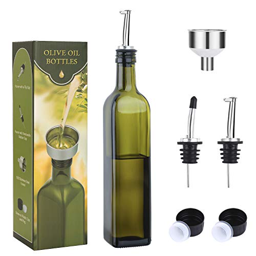 Aozita Olivenöl-Flasche aus Glas, 500 ml, grünes Öl- und Essigfläschchen mit Ausgießer und Trichter, Olivenöl-Karaffe/Dekanter für die Küche von AOZITA