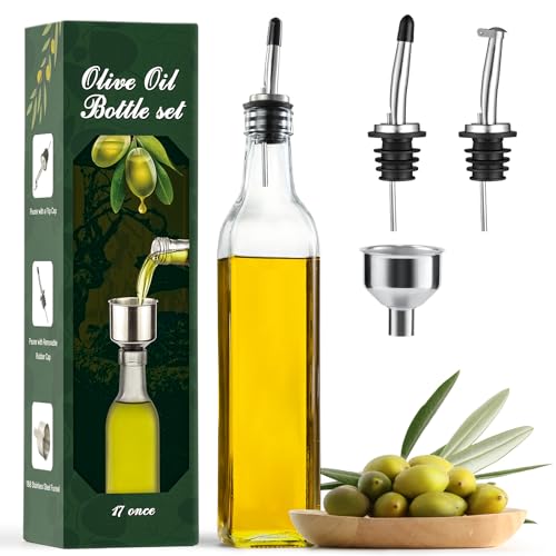 Aozita Olivenöl-Glasflaschen-Set, 500 ml, Öl- und Essig-Flasche mit Ausgießern und Trichter, Karaffe für die Küche von AOZITA