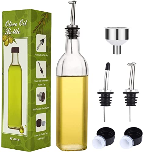 AOZITA Ölflasche Glas flaschen 500ml, Olivenöl Flasche mit Trichter Auslaufsicher, Aufkleber und Tropffrei Ölspender für BBQ, Grillen, Kochen von AOZITA