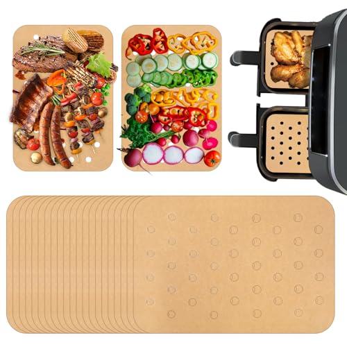 AOUZO 100 Stück Airfryer Backpapier, 21x14 cm Perforiertes Luftfritteuse Pergamentpapier Backpapier für Heißluftfritteuse Rechteckig Backpapier Airfryer Liners(Holzfarbe) von AOZUO