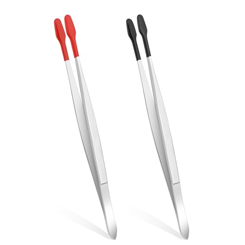 AOZUO 2 Stück Pinzette Flacher Spitz,Pinzetten Mit Gummispitzen,Edelstahl Pinzetten Mit PVC Beschichtete Flacher Rutschfeste für Labor Schmuck DIY Herstellung Briefmarken Münzen Basteln Perlen von AOZUO