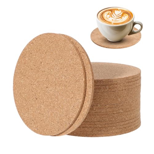 AOZUO 20 Stück Korkuntersetzer Rund Set, 10cm x 3mm Untersetzer Kork Untersetzer Gläser Korken Wiederverwendbar Retro für Home Restaurant Büro von AOZUO