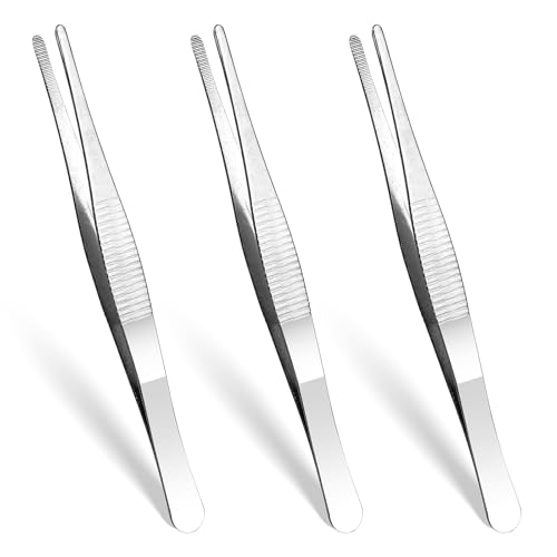 AOZUO 3 Stück Pinzette Spitz,Edelstahl Pinzette Lang,Stumpfe Pinzetten Set Tweezers Mit Gebogener Gezahnter Spitze Professionell Rutschfest Gerade Abgewinkelte für Schmuckherstellung DIY von AOZUO
