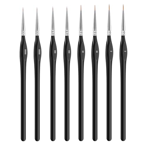 AOZUO 8 Stück Feine Pinsel Set, 4 Größen Micro Detail Paint Brush Acrylpinsel, Künstlerpinsel Pinsel Set, Malen nach Zahlen Pinsel für Nagelkunst, Aquarell, Ölgemälde, Strichmalerei(4 Größen) von AOZUO