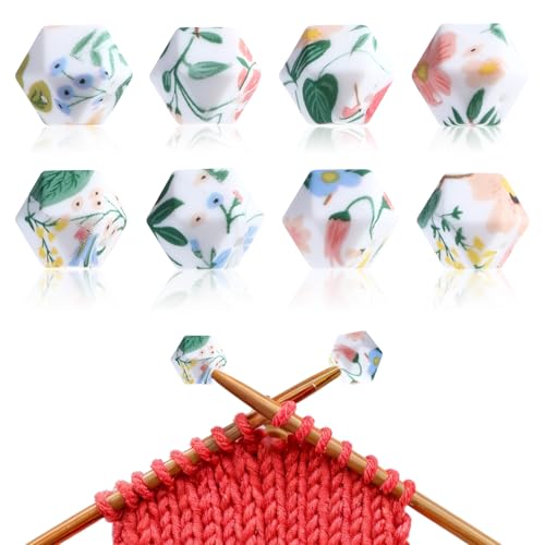 AOZUO 8 Stück Maschenstopper für Stricknadeln, Nadelspitzenschutz mit Blumenmuster Stricknadelstopper, Stricknadel Schutzkappe Strickzubehör passend für Nadeln der Größen (3–9 mm) von AOZUO