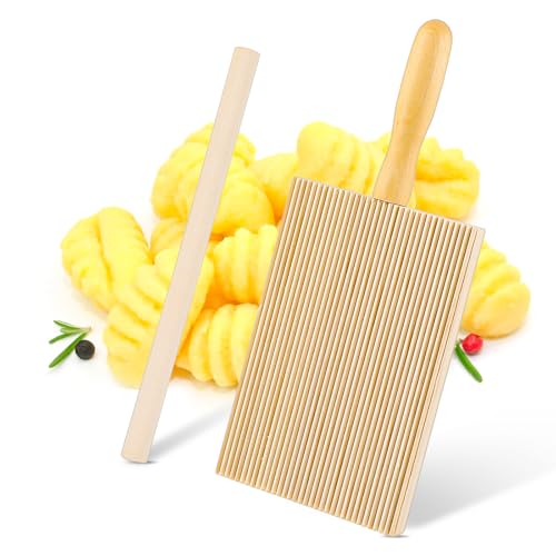 AOZUO Gnocchi Brett, Nudelbrett Gnocchi Brett Aus Natürlichem Buchenholz Paddel Mit Rolle Garganelli Makkaroni Nudelmaschine Tortellini Cavarola Rolle Für Italienische Nudelbesteck von AOZUO