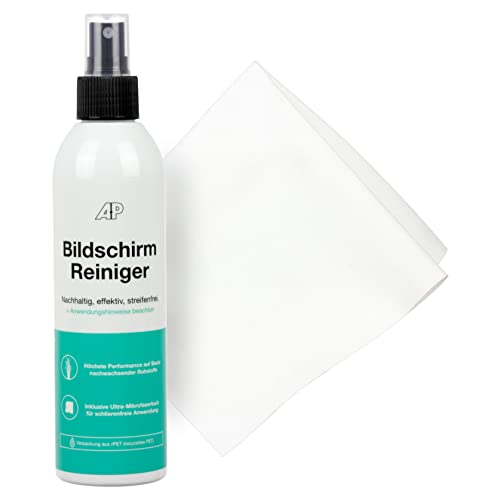 AP Bildschirmreiniger – Nachhaltiger Reiniger für Displays, Glas und Brillen, inkl. schlierenfreiem Mikrofasertuch (250 ml) von AP