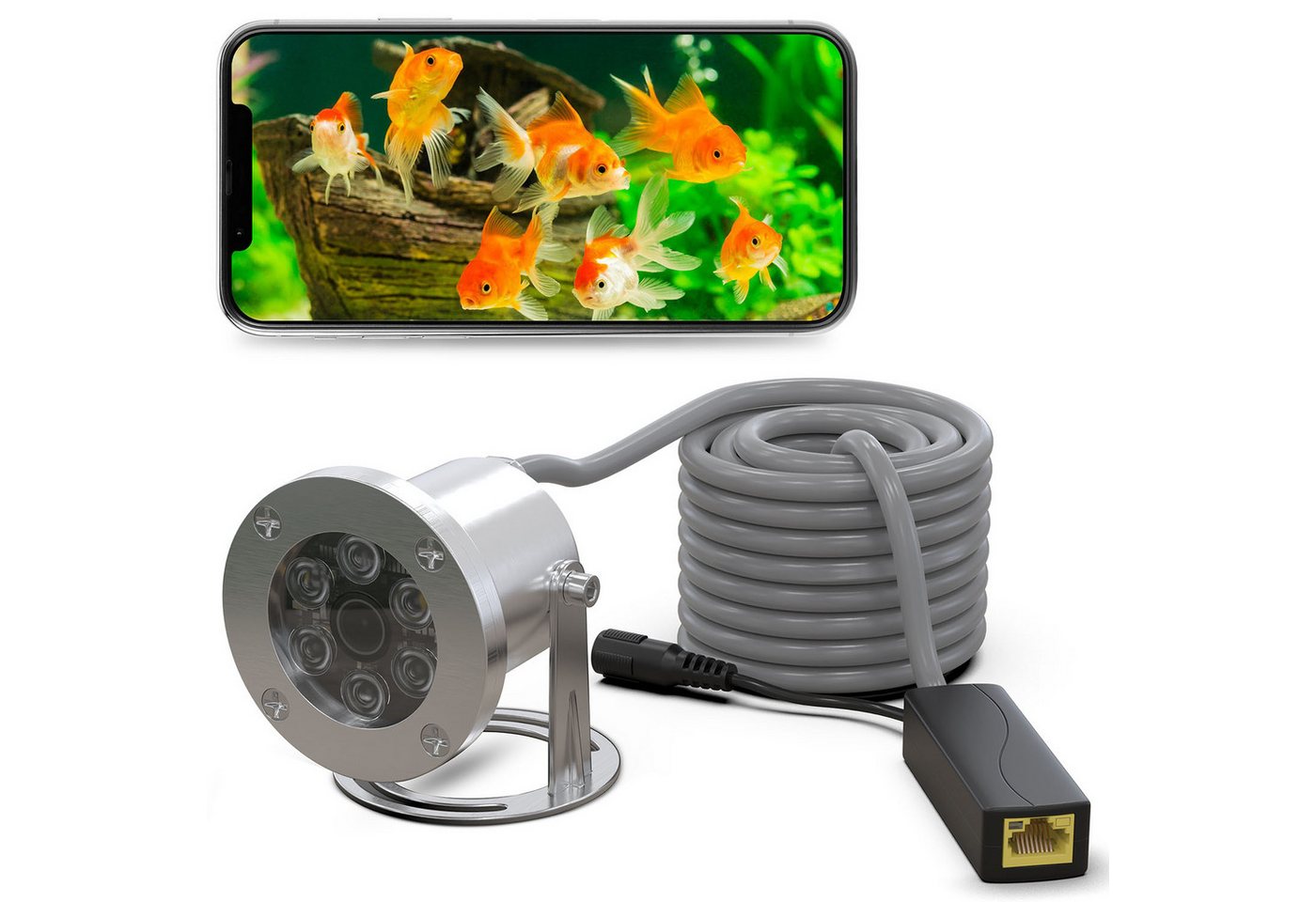 AP Unterwasserkamera IP AP-W5036, 5MP Bildauflösung POE, 80° Bildwinkel Überwachungskamera (Außen, Unterwasser, Teichkamera, 5m Wassertiefe, 10m Kabel, POE möglich, App-Steuerung) von AP