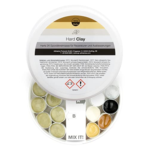 Hard Clay – Strukturelle 2K Epoxidknetmasse, ideal im Handwerk oder für Reparaturen (16 x 5 g – Farben: Schwarz, Weiß, Silber, Holztöne) von AP